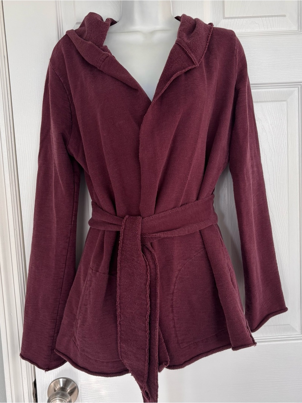 Lucky Brand Hooded Wrap Robe Jacket - Wine Red
